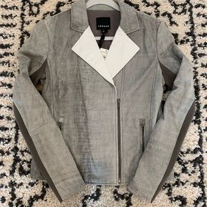 NWT Trouvé Grey Genuine Leather Moto Jacket S